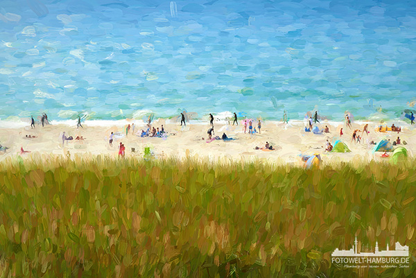 Sylt wie gemalt - Szene am Strand Sylt Wandbild - Bild auf Leinwand, Acrylglas oder Alu-Dibond