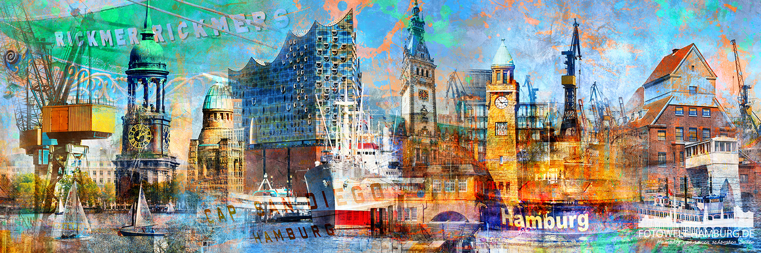 Hamburg Collage 028 Panorama - Bild auf Leinwand, Acrylglas oder als Poster