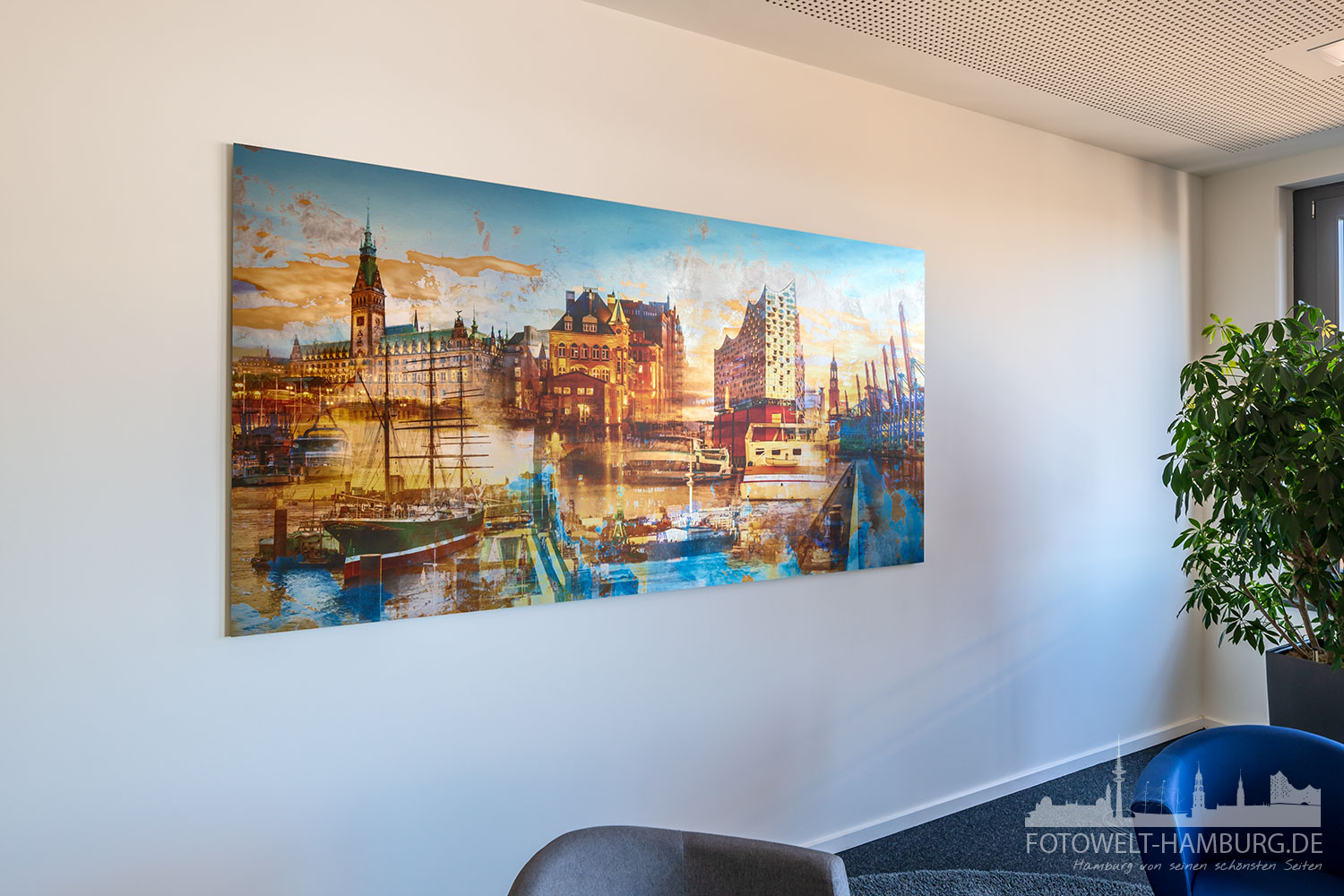 Hamburg im Metallic Look als hochwertige Drucke auf gebürstetem Alu-Dibond