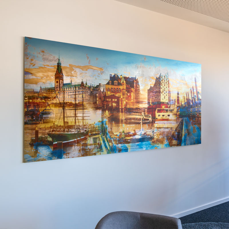 Hamburg Bilder auf gebürstetem Alu - hochwertige Hamburg Kunstdrucke mit metallischem Schimmer