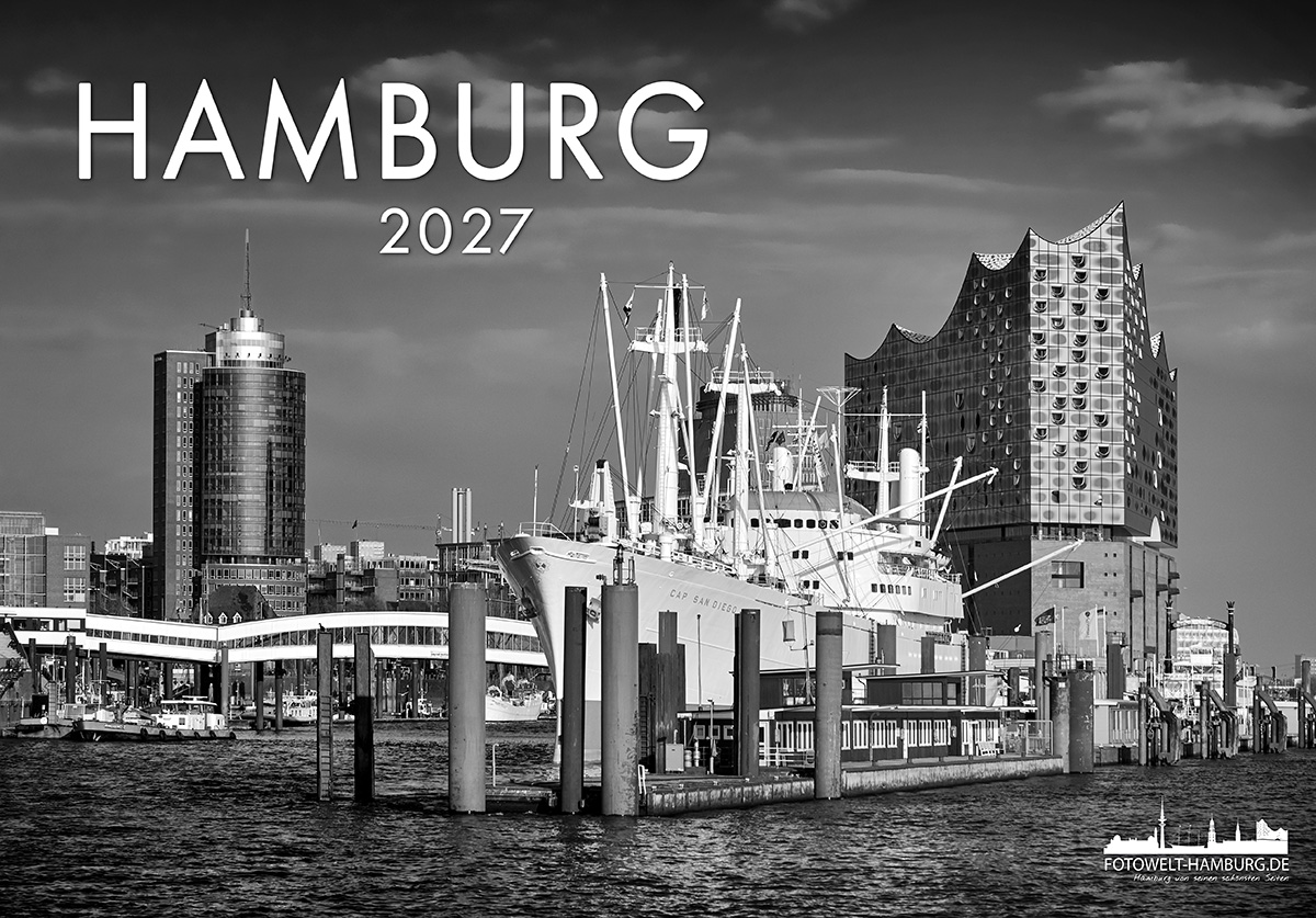 Hamburg Wandkalender 2027 Schwarz-Weiß