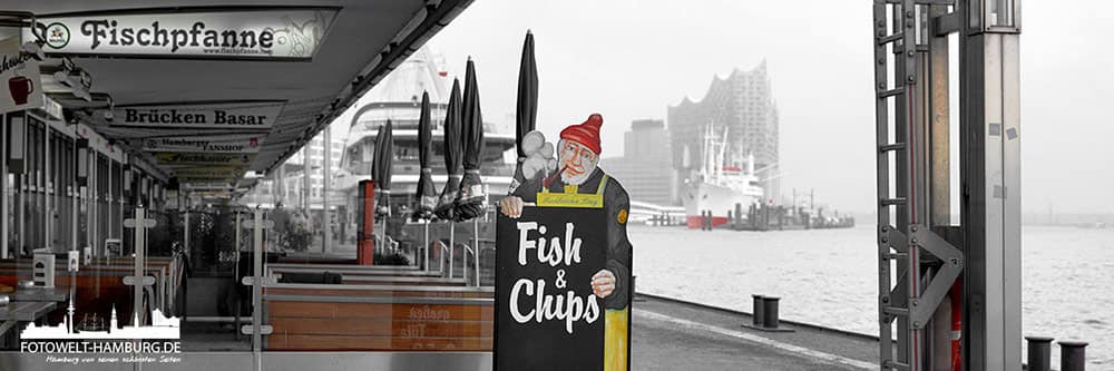 Hamburg Landungsbrücken Bild auf Leinwand - Fish & Chips