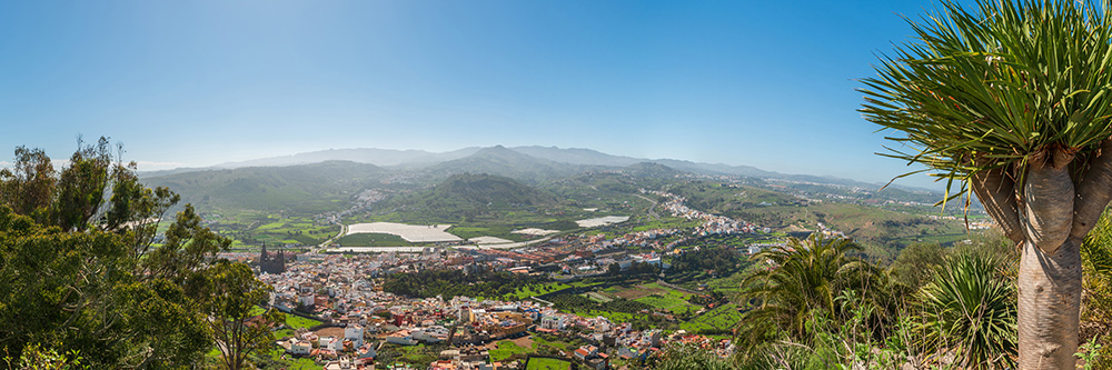 Panoramablick über Arucas Gran Canaria Wandbild - Bild auf Leinwand, Acrylglas oder Alu-Dibond