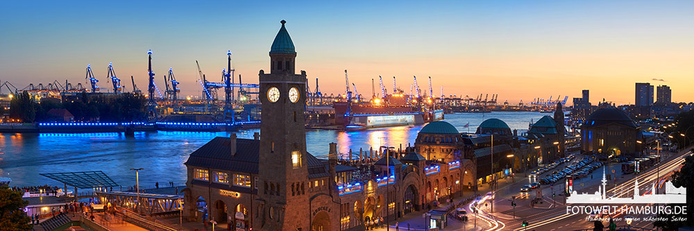 Landungsbrücken Panorama - Bild auf Leinwand, Acrylglas Poster