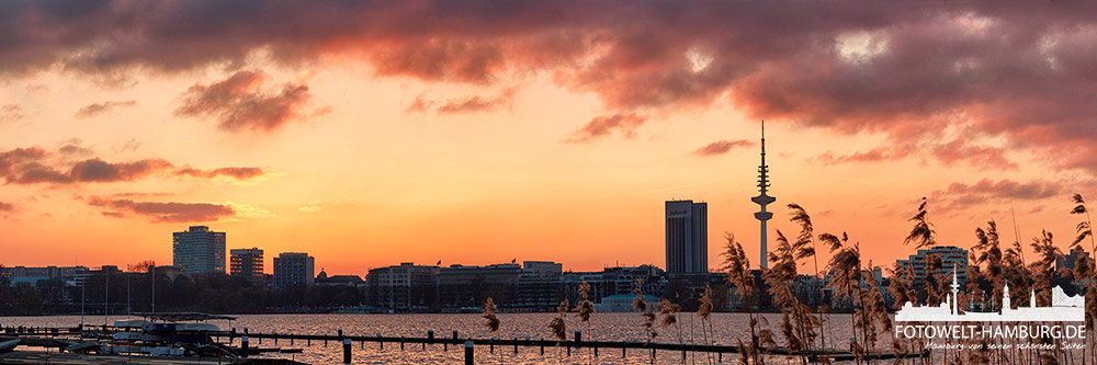 Hamburg Alster Bilder auf Leinwand - Sonnenuntergang an der Aussenalster