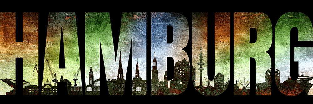 Hamburg Skyline Schriftzug - Abstraktes modernes Hamburgbild auf Leinwand, Acrylglas oder als Poster
