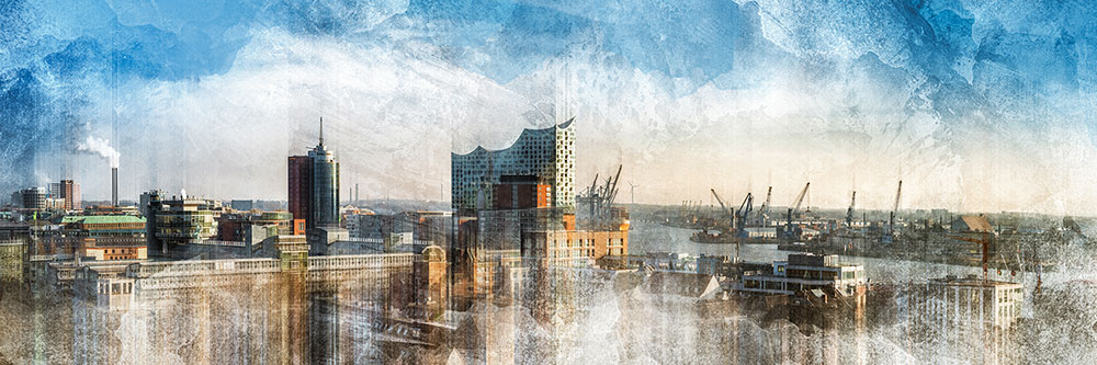 bstrakter Panoramablick auf Hamburg - Bild auf Leinwand, Acrylglas oder als Poster