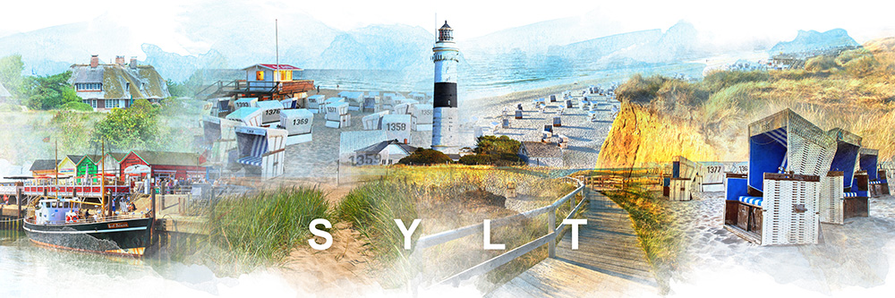 Sylt Panorama Collage - Modernes Sylt Bild auf Leinwand, Acrylglas oder als Poster