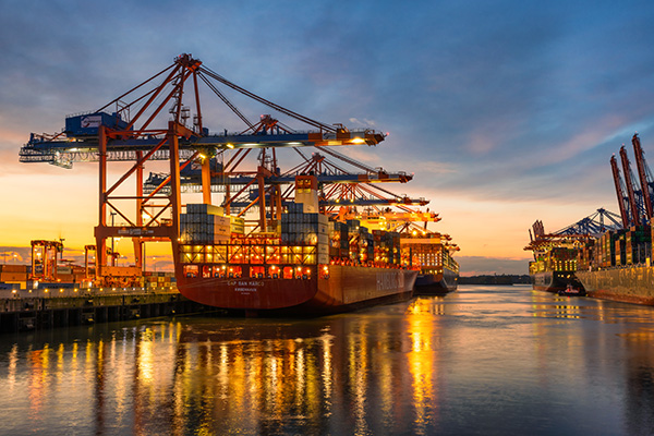 Abendrot im Waltershofer Hafen - Abstraktes Hamburg Wandbild auf Leinwand, Acrylglas oder als Poster