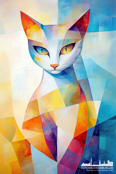 Abstrakte Katze - modernes Wandbild im Stil eines Gemäldes als Kunstdruck auf Leinwand, Acrylglas oder als Poster