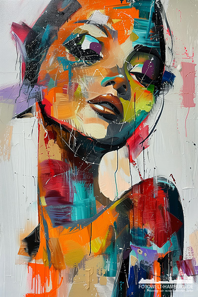 Abstraktes Porträt - modernes Wandbild im Stil eines Gemäldes als Kunstdruck auf Leinwand, Acrylglas oder als Poster