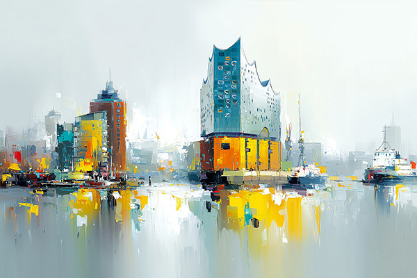 Abstrakte HafenCity - Hamburg Gemälde als Kunstdruck auf Leinwand, Acrylglas, Akustikbild oder als Poster
