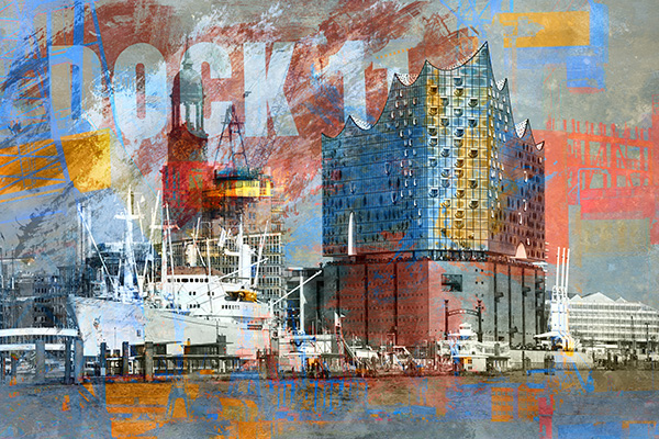 Hamburg Collage 058 - Abstrakte Hamburg Fotokunst Bild auf Leinwand, Acrylglas oder als Poster