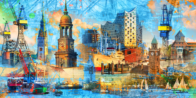 Abstrakte Hamburg Collage - Bild auf Leinwand, Acrylglas oder als Poster