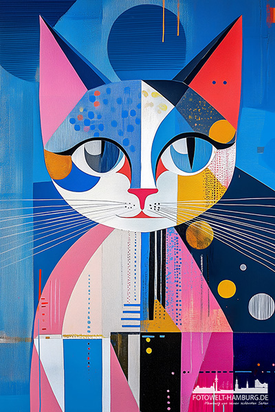 Abstrakte Katze - modernes Wandbild im Stil eines Gemäldes als Kunstdruck auf Leinwand, Acrylglas oder als Poster
