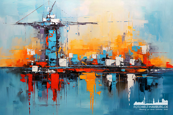 Abstrakte Hafenszene - digitales Gemälde als Kunstdruck auf Leinwand, Acrylglas oder als Poster