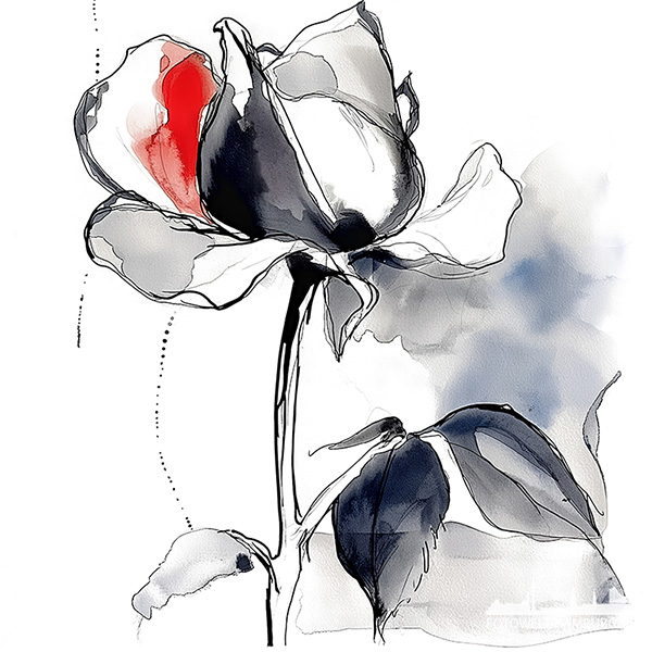 Abstrakte Rose Florales Wandbild im Stil eines Aquarellgemäldes - Bild auf Leinwand, Acrylglas oder Alu-Dibond