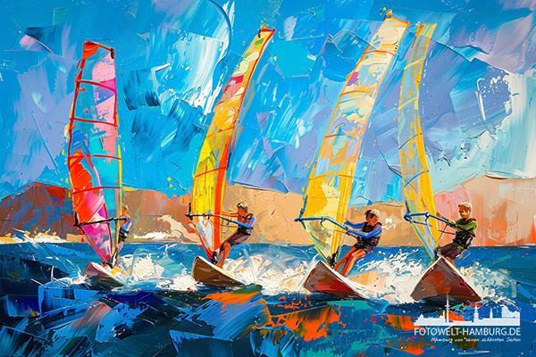 Surfer - modernes Wandbild im Stil eines Gemäldes als Kunstdruck auf Leinwand, Acrylglas oder als Poster