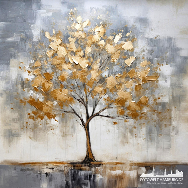 Goldener Baum - modernes Wandbild als Kunstdruck auf Leinwand, Acrylglas oder als Poster
