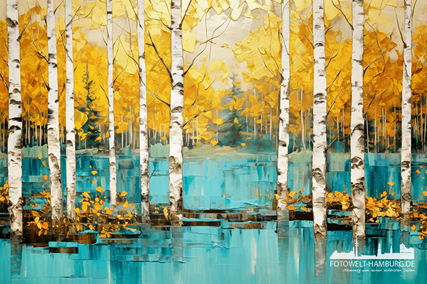 Birkenwald - modernes Wandbild im Stil eines Gemäldes als Kunstdruck auf Leinwand, Acrylglas oder als Poster