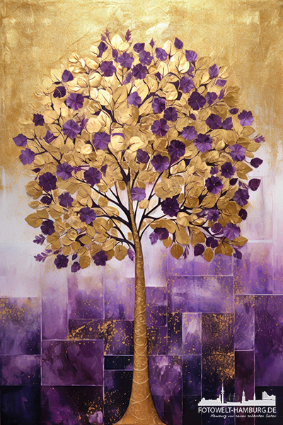Baum in lila und gold - digitales Gemälde als Kunstdruck auf Leinwand, Acrylglas oder als Poster
