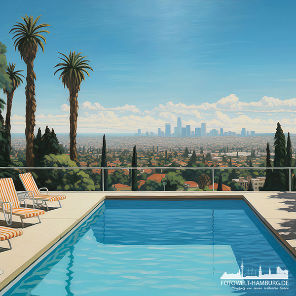 Pool mit Aussicht - digitales Gemälde als Kunstdruck auf Leinwand, Acrylglas oder als Poster