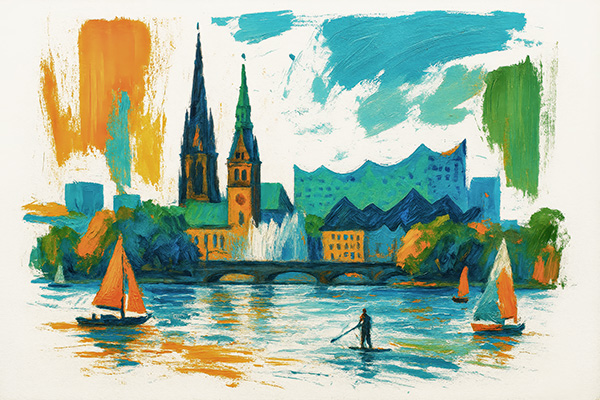 Alsterblick - Hamburg Gemälde Kunstdruck auf Leinwand, Acrylglas, Akustikbild oder als Poster