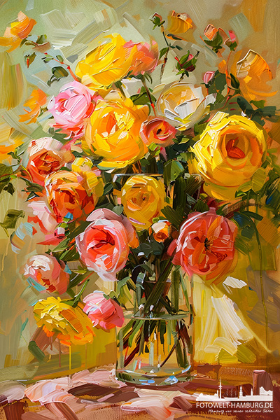 Frühlingsstrauß Florales Wandbild im Stil eines Gemäldes - Bild auf Leinwand, Acrylglas oder Alu-Dibond