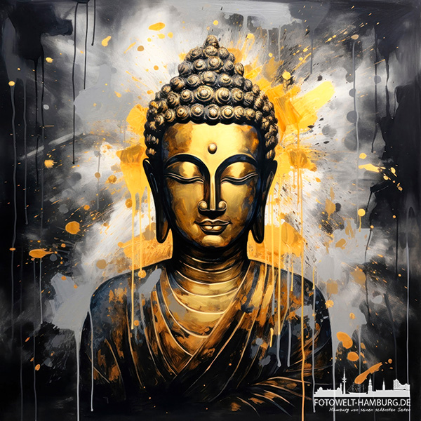 Buddha in gold und schwarz - digitales Gemälde als Kunstdruck auf Leinwand, Acrylglas oder als Poster