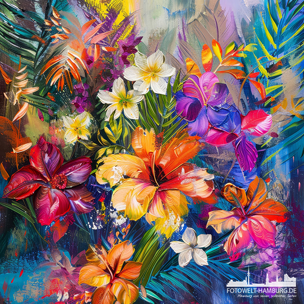 Blumenparadies Wandbild im Stil eines Gemäldes - Kunstdruck auf Leinwand, Acrylglas oder Alu-Dibond
