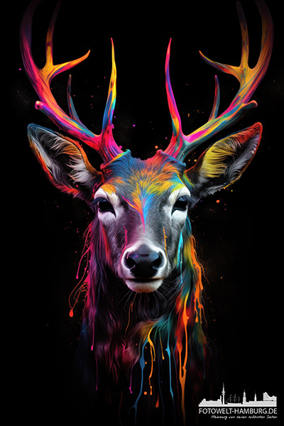 Neon Hirsch - digitales Gemälde als Kunstdruck auf Leinwand, Acrylglas oder als Poster