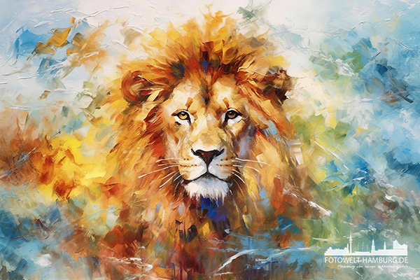 Löwenportrait - modernes Wandbild als Kunstdruck auf Leinwand, Acrylglas oder als Poster