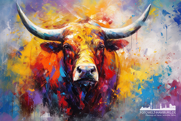 Bunter Stier - digitales Gemälde als Kunstdruck auf Leinwand, Acrylglas oder als Poster