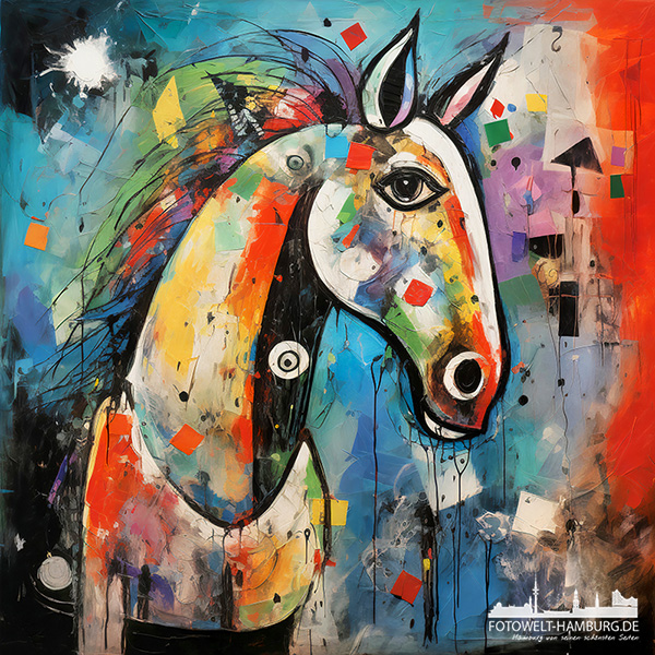 Buntes Pferd - digitales Gemälde als Kunstdruck auf Leinwand, Acrylglas oder als Poster