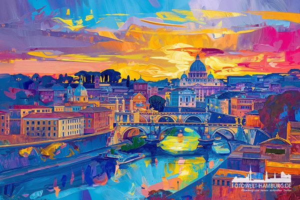 Farbenfrohes Rom - modernes Wandbild im Stil eines Gemäldes als Kunstdruck auf Leinwand, Acrylglas oder als Poster