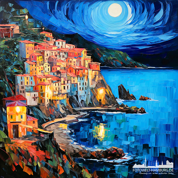 Cinque Terre - digitales Gemälde als Kunstdruck auf Leinwand, Acrylglas oder als Poster