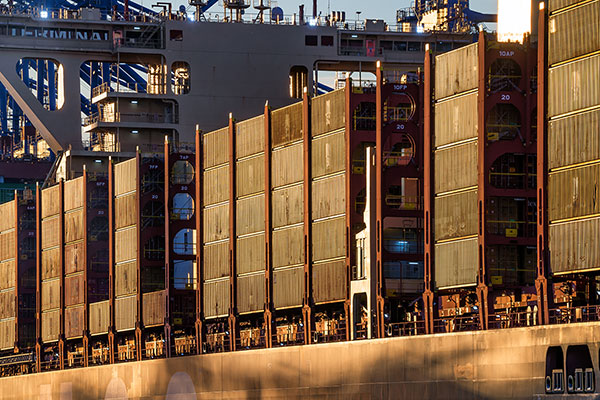 Hamburger Hafen Wandbild - Containerschiff Detailaufnahme Bild auf Leinwand, Acrylglas oder als Poster