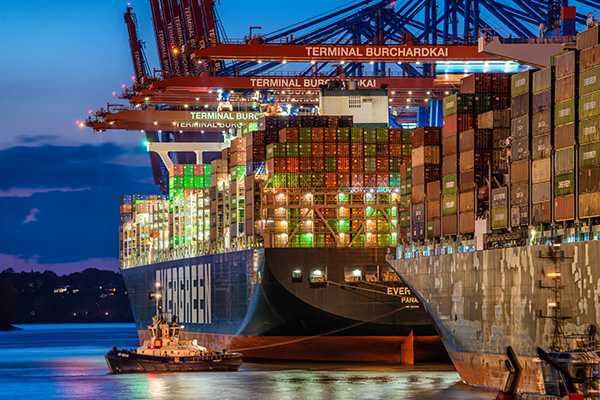 Blaue Stunde im Waltershofer Hafen - Hamburger Hafen Wandbild auf Leinwand, Acrylglas, Akustikbild oder als Poster