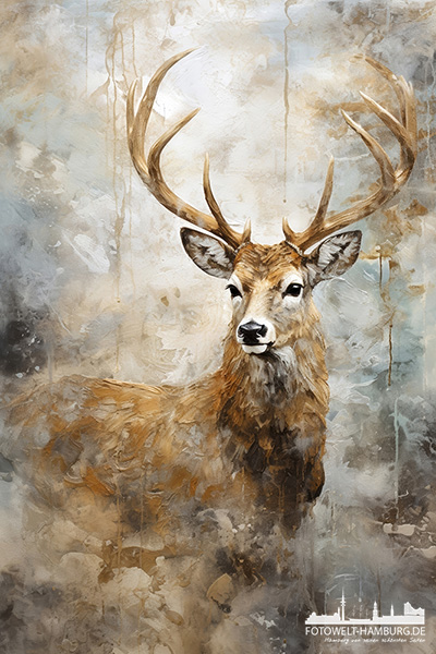 Hirsch in warmen Erdtönen - modernes Wandbild im Stil eines Gemäldes als Kunstdruck auf Leinwand, Acrylglas oder als Poster