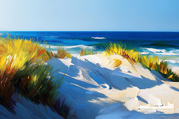 Dünen und Meer - maritimes Wandbild im Stil eines Gemäldes als Kunstdruck auf Leinwand, Acrylglas oder als Poster