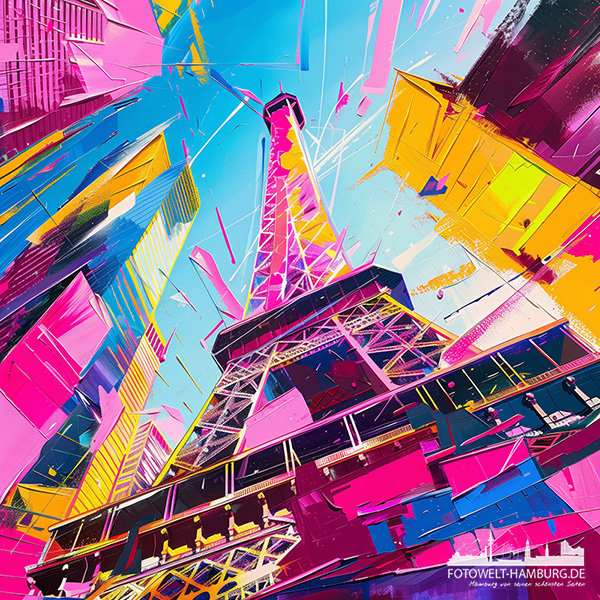 Paris futuristisch - modernes Wandbild im Stil eines Gemäldes als Kunstdruck auf Leinwand, Acrylglas oder als Poster