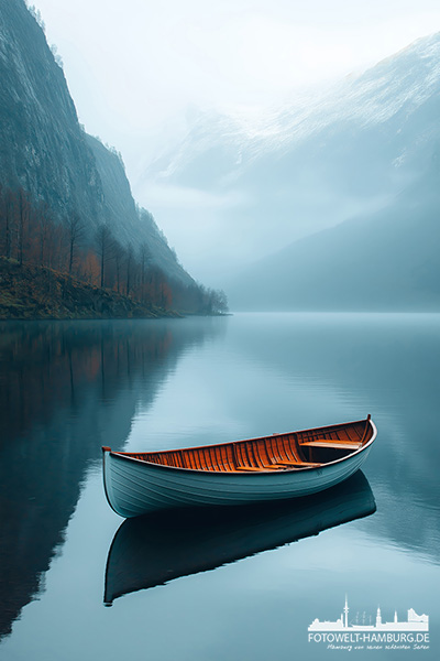 Einsames Boot - modernes Wandbild im Stil einer Fotografie als Kunstdruck auf Leinwand, Acrylglas oder als Poster