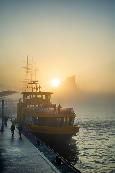 Elbphilharmonie im Morgennebel - Hamburg Bild auf Leinwand, Acrylglas oder als Poster