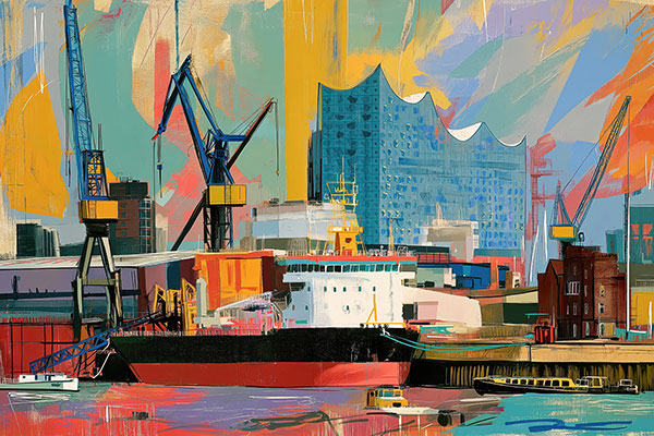 Elbphilharmonie und Hafen - Hamburg Gemälde als Kunstdruck auf Leinwand, Acrylglas, Akustikbild oder als Poster