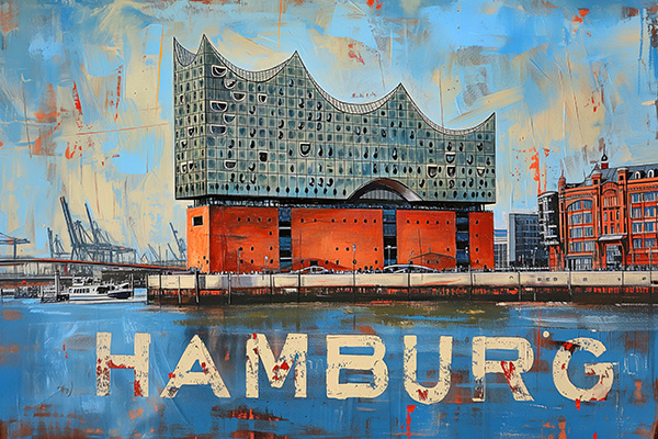 Elbphilharmonie und Hafen - Hamburg Bild auf Leinwand, Acrylglas, Akustikbild oder als Poster