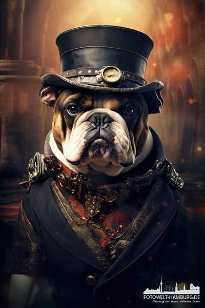 Steampunk Bulldogge - digitales Gemälde als Kunstdruck auf Leinwand, Acrylglas oder als Poster