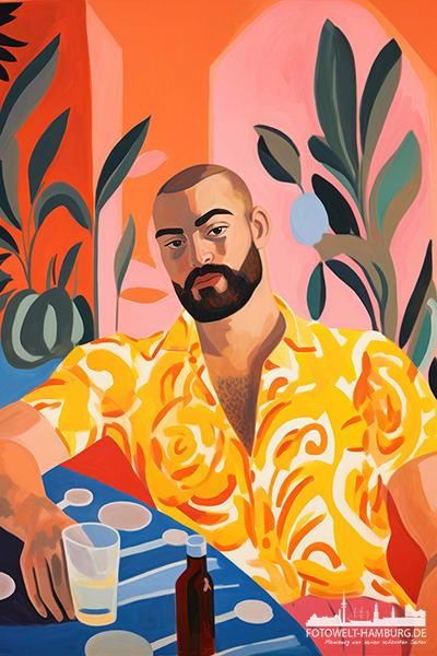 Flirtender Mann - modernes Wandbild im Stil eines Gemäldes als Kunstdruck auf Leinwand, Acrylglas oder als Poster