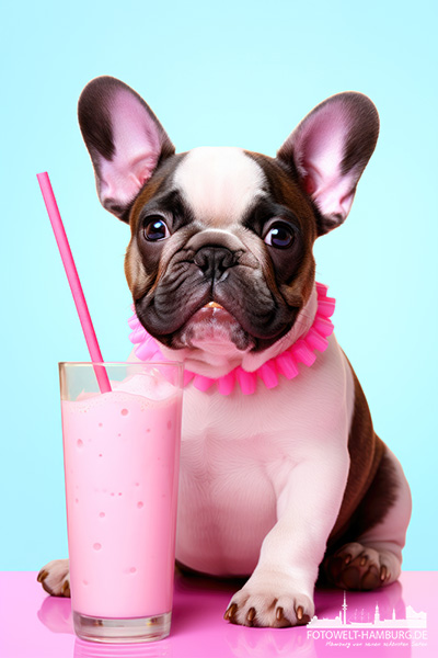 Süßer Hund mit Milchshake - digitales Gemälde als Kunstdruck auf Leinwand, Acrylglas oder als Poster