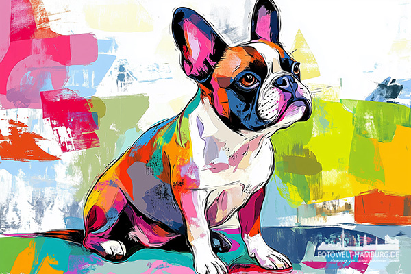 Französische Bulldogge - modernes Wandbild im Stil eines Gemäldes als Kunstdruck auf Leinwand, Acrylglas oder als Poster
