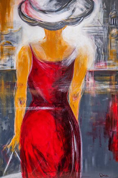 Frau in rot - modernes Wandbild im Stil eines Gemäldes als Kunstdruck auf Leinwand, Acrylglas oder als Poster